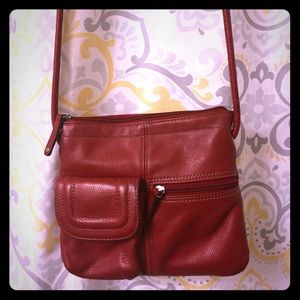 Tignanello Red Genuine Leather Crossbody Bag